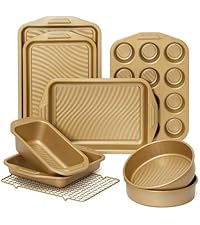 HONGBAKE Baking Sheet Pan Set of 3, Cookie Sheets for Oven, Nonstick Half/Quarter/Jelly Roll Pans with Diamond Texture Pattern, 0.8mm Thick Heavy Duty Cookie Tray, Champagne Gold