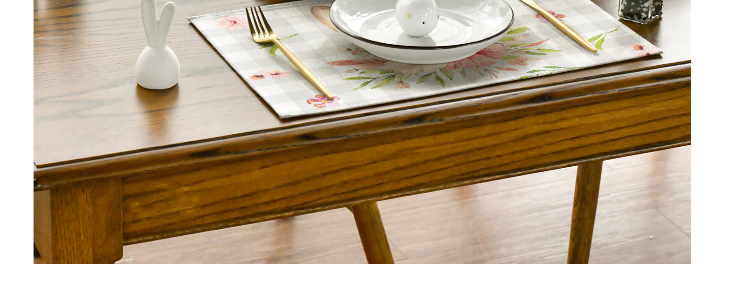 Artoid Mode Buffalo Plaid Bunny Rabbit Ears Flower Easter Placemats for Dining Table, 12 x 18 Inch Spring Summer Seasonal Holiday Rustic Vintage Washable Table Mats Set of 4