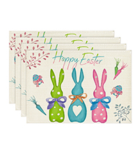 Artoid Mode Buffalo Plaid Bunny Rabbit Ears Flower Easter Placemats for Dining Table, 12 x 18 Inch Spring Summer Seasonal Holiday Rustic Vintage Washable Table Mats Set of 4