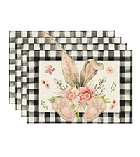 Artoid Mode Buffalo Plaid Bunny Rabbit Ears Flower Easter Placemats for Dining Table, 12 x 18 Inch Spring Summer Seasonal Holiday Rustic Vintage Washable Table Mats Set of 4
