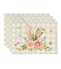 Artoid Mode Buffalo Plaid Bunny Rabbit Ears Flower Easter Placemats for Dining Table, 12 x 18 Inch Spring Summer Seasonal Holiday Rustic Vintage Washable Table Mats Set of 4