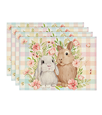 Artoid Mode Buffalo Plaid Bunny Rabbit Ears Flower Easter Placemats for Dining Table, 12 x 18 Inch Spring Summer Seasonal Holiday Rustic Vintage Washable Table Mats Set of 4