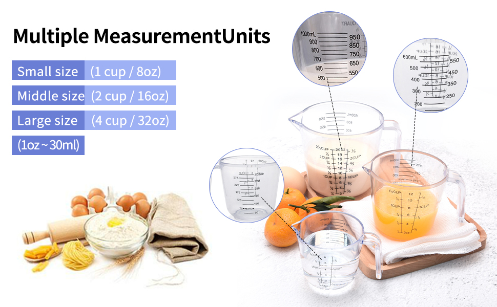 Measuring Cups Set, Liquid Measuring Cups For 3 For Kitchen - BPA Free Plastic Set with Spout Multiple Measurement Scales (Clear)