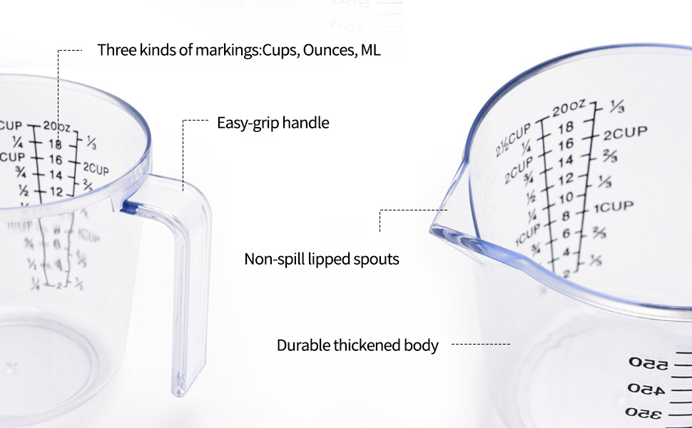 Measuring Cups Set, Liquid Measuring Cups For 3 For Kitchen - BPA Free Plastic Set with Spout Multiple Measurement Scales (Clear)