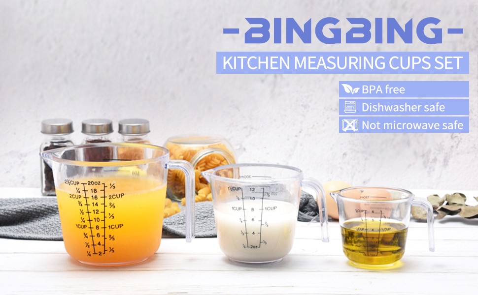 Measuring Cups Set, Liquid Measuring Cups For 3 For Kitchen - BPA Free Plastic Set with Spout Multiple Measurement Scales (Clear)