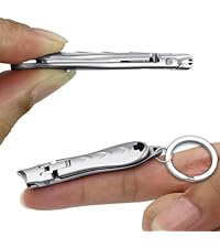 Nail Clippers for Natural Finger Nails Ultra Thin Mini Travel Portable Folding Wide Jaw Cutter with Glass Nail File Curved Trimmer for Fingernail Toenail, with Keychain(X021DB-S)