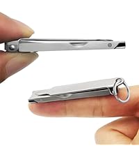 Nail Clippers for Natural Finger Nails Ultra Thin Mini Travel Portable Folding Wide Jaw Cutter with Glass Nail File Curved Trimmer for Fingernail Toenail, with Keychain(X021DB-S)
