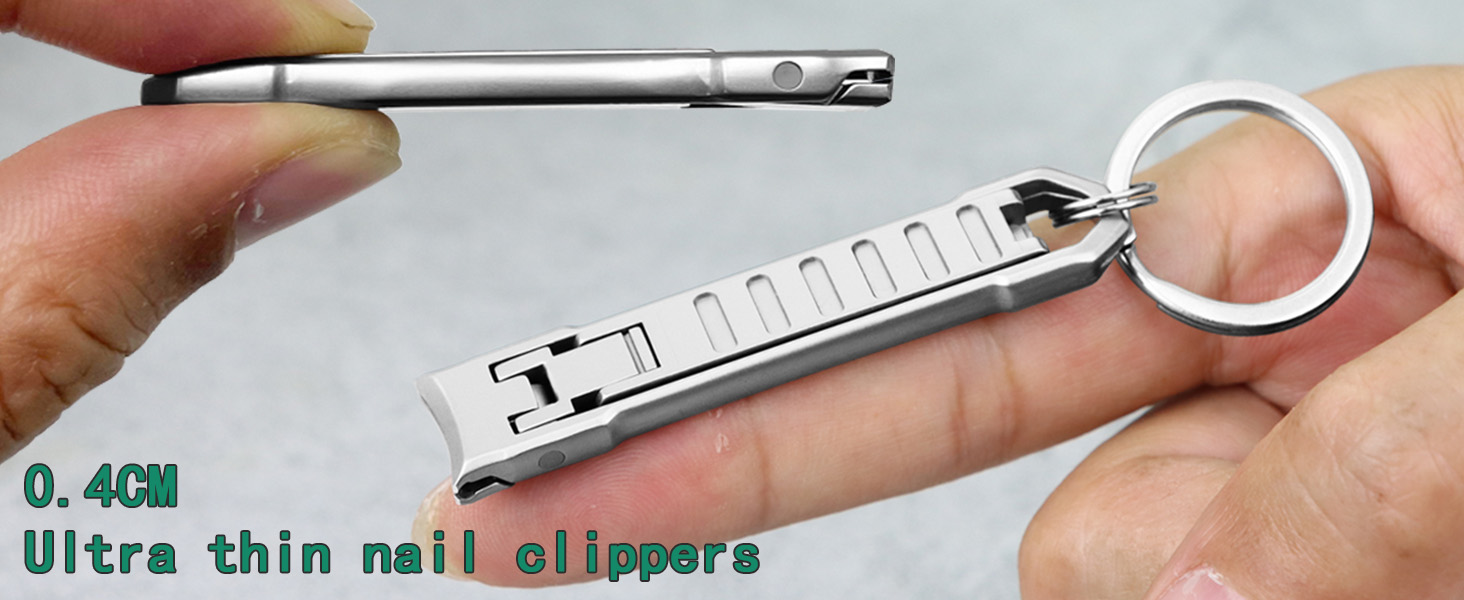 Nail Clippers for Natural Finger Nails Ultra Thin Mini Travel Portable Folding Wide Jaw Cutter with Glass Nail File Curved Trimmer for Fingernail Toenail, with Keychain(X021DB-S)