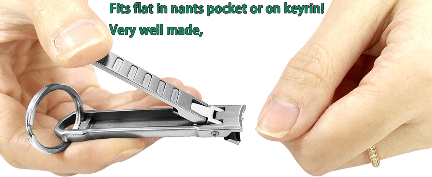 Nail Clippers for Natural Finger Nails Ultra Thin Mini Travel Portable Folding Wide Jaw Cutter with Glass Nail File Curved Trimmer for Fingernail Toenail, with Keychain(X021DB-S)