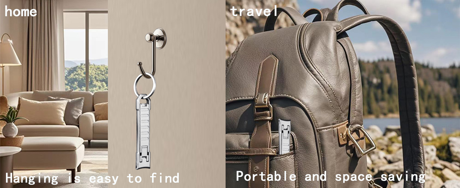 Nail Clippers for Natural Finger Nails Ultra Thin Mini Travel Portable Folding Wide Jaw Cutter with Glass Nail File Curved Trimmer for Fingernail Toenail, with Keychain(X021DB-S)