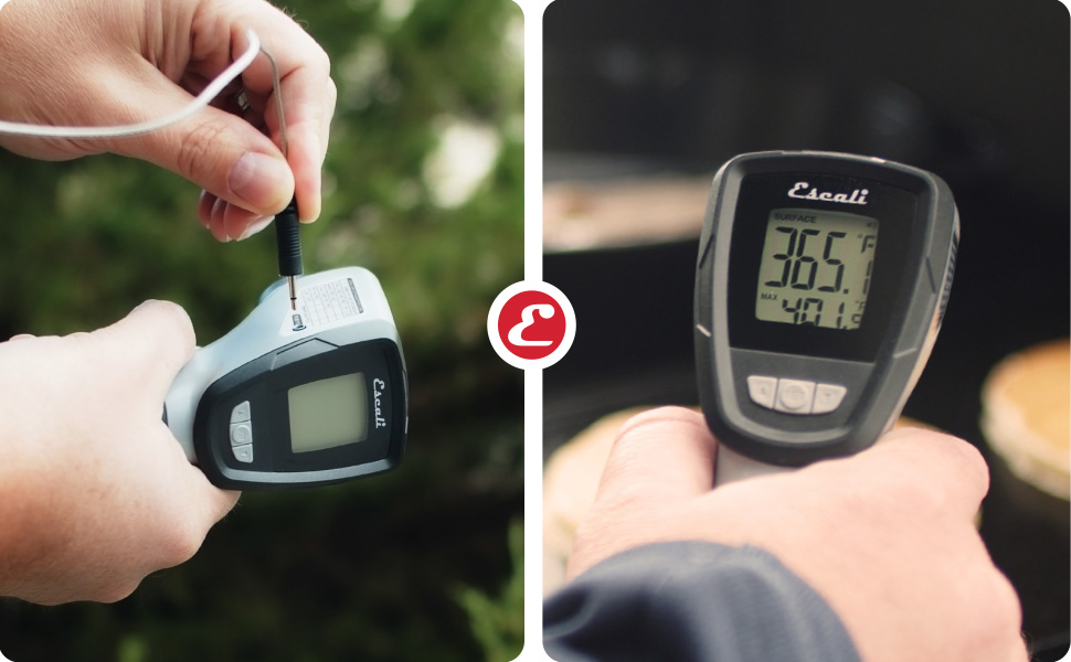 Escali Infrared Surface and Probe Digital Thermometer 40-inches Plug-in Probe, Two-in-One Adjustable Temperature Alert