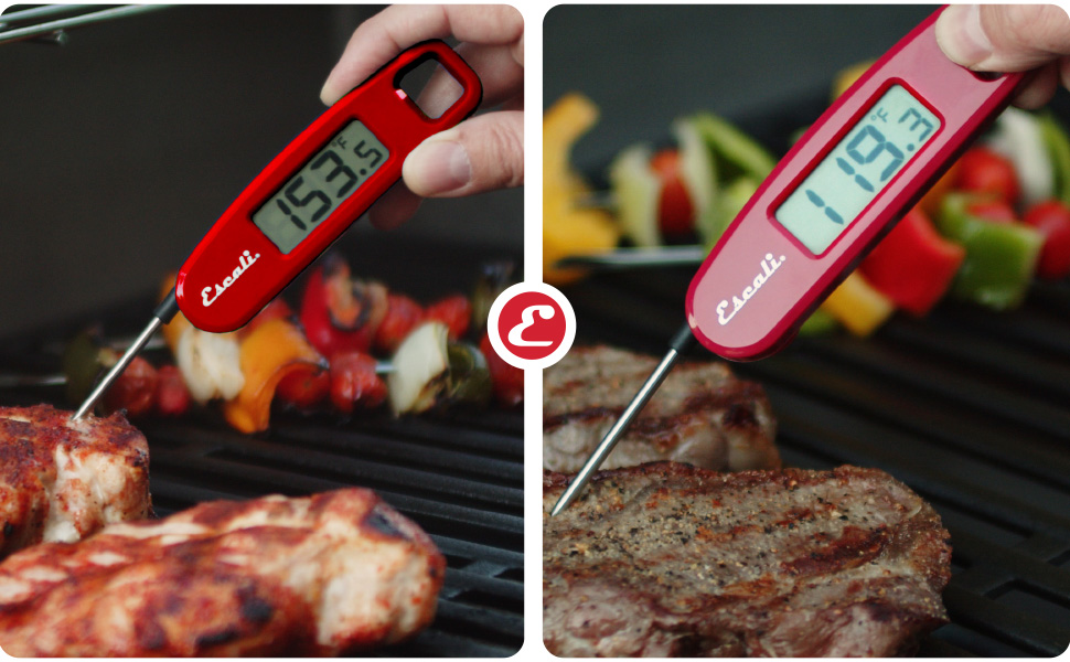 Escali Compact Portable Meat Candy Folding Digital Thermometer, Backlit Display Easy to Storage with Magnet, Red