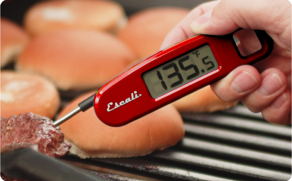 Escali Compact Portable Meat Candy Folding Digital Thermometer, Backlit Display Easy to Storage with Magnet, Red