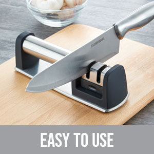 Farberware 3-Stage Knife Sharpener – Manual Kitchen Knife Sharpener with Diamond, Tungsten & Ceramic Sharpening Slots, Non-Slip Base, Ergonomic Handle, Handheld Knife Sharpening Tool, Black