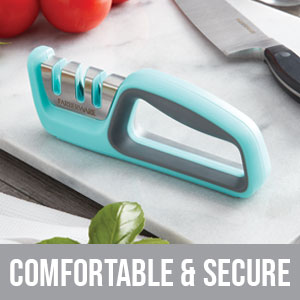 Farberware 3-Stage Knife Sharpener – Manual Kitchen Knife Sharpener with Diamond, Tungsten & Ceramic Sharpening Slots, Non-Slip Base, Ergonomic Handle, Handheld Knife Sharpening Tool, Black