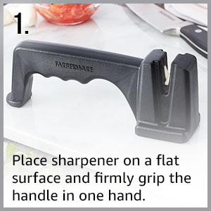 Farberware 3-Stage Knife Sharpener – Manual Kitchen Knife Sharpener with Diamond, Tungsten & Ceramic Sharpening Slots, Non-Slip Base, Ergonomic Handle, Handheld Knife Sharpening Tool, Black