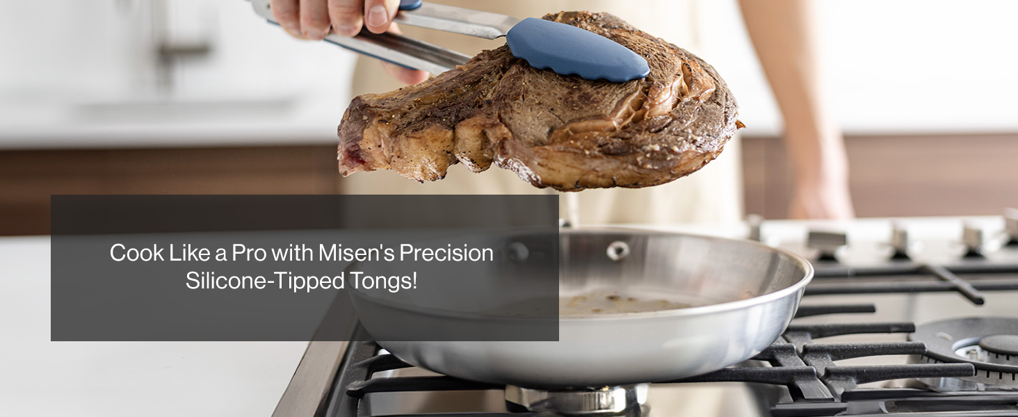 Misen Kitchen Tongs - Dishwasher Safe, Heavy Duty - Precision Silicone-Tipped Grilling Tool - Heat Resistant, Nonstick Safe - Perfect for Serving and Air Frying- 13 Inch | Blue