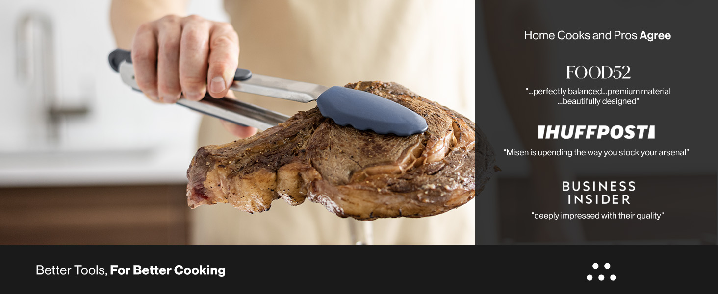 Misen Kitchen Tongs - Dishwasher Safe, Heavy Duty - Precision Silicone-Tipped Grilling Tool - Heat Resistant, Nonstick Safe - Perfect for Serving and Air Frying- 13 Inch | Blue