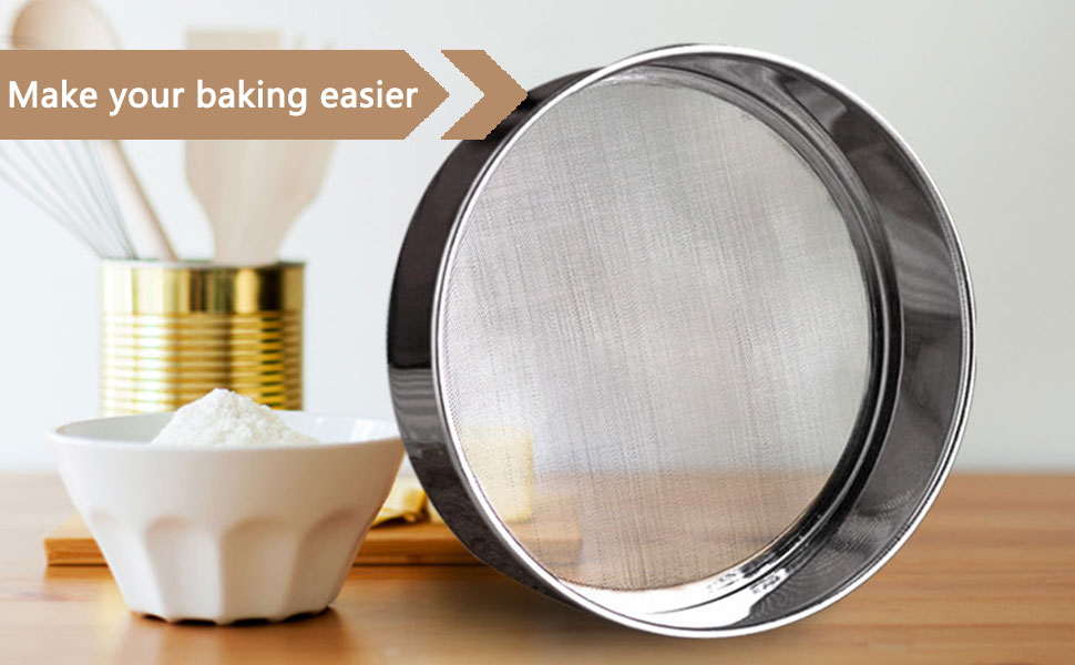 3 Pack Round Flour Sifter, Stainless Steel Fine Mesh Strainers Flour Sieve, 6 Inch and 8 Inch 40 Mesh 10 Inch 60 Mesh for Baking Straining Powdering Cake Bread Pies Pastries Muffin Cake