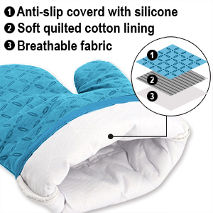 KEGOUU Oven Mitts and Pot Holders 6pcs Set, Kitchen Oven Glove High Heat Resistant 500 Degree Extra Long Oven Mitts and Potholder with Non-Slip Silicone Surface for Cooking (Sky Blue)