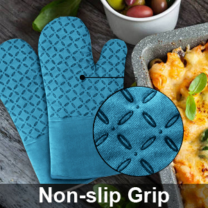 KEGOUU Oven Mitts and Pot Holders 6pcs Set, Kitchen Oven Glove High Heat Resistant 500 Degree Extra Long Oven Mitts and Potholder with Non-Slip Silicone Surface for Cooking (Sky Blue)