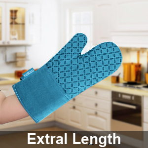 KEGOUU Oven Mitts and Pot Holders 6pcs Set, Kitchen Oven Glove High Heat Resistant 500 Degree Extra Long Oven Mitts and Potholder with Non-Slip Silicone Surface for Cooking (Sky Blue)