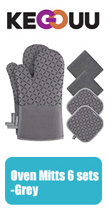 KEGOUU Oven Mitts and Pot Holders 6pcs Set, Kitchen Oven Glove High Heat Resistant 500 Degree Extra Long Oven Mitts and Potholder with Non-Slip Silicone Surface for Cooking (Sky Blue)