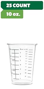 GUSTO 10 oz Clear Plastic Measuring Cups [25 Count] Disposable Multipurpose Cups for Baking, Cooking, Resin & Mixing (Formerly Comfy Package)