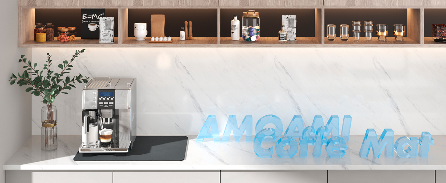 AMOAMI Coffee Mat - Hide Stain Rubber Backed Absorbent Dish Drying Mat for Kitchen Counter - Fits Under Coffee Maker or Machine