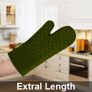 KEGOUU Oven Mitts and Pot Holders 6pcs Set, Kitchen Oven Glove High Heat Resistant 500 Degree Extra Long Oven Mitts and Potholder with Non-Slip Silicone Surface for Cooking (Olive Drab)