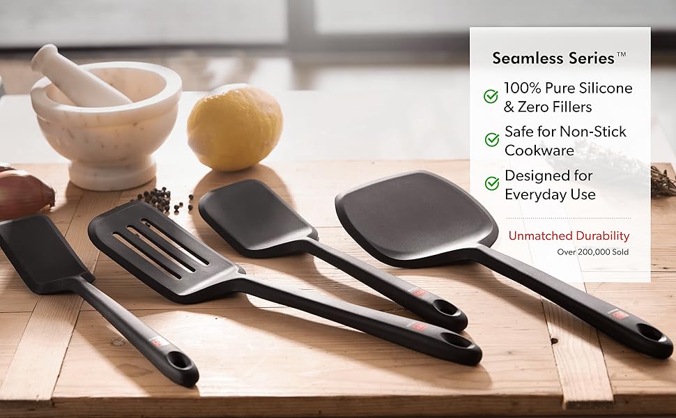 DI ORO Silicone Turner Spatula Set - Kitchen Spatulas for Nonstick Cookware - Cooking Utensils for Flipping Eggs & Pancakes - 600°F Heat-Resistant BPA Free Turners - Dishwasher Safe (4pc, Black)