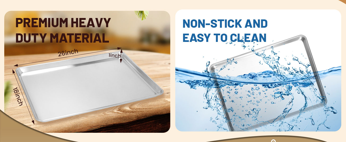 6 Pack Full Size Baking Sheet Pan Aluminum Commercial Pan for Oven Freezer Bakery Hotel Restaurant 26