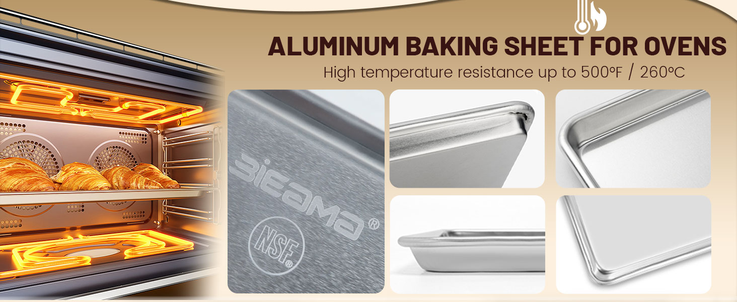 6 Pack Full Size Baking Sheet Pan Aluminum Commercial Pan for Oven Freezer Bakery Hotel Restaurant 26