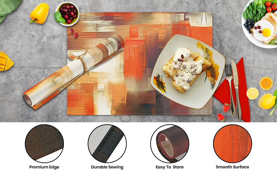 Modern Art Placemats Set of 4 Blue and Grey Abstract Painting Place Mats Washable Linen Placemat for Kitchen Dining Table Home Party Dinner Decor 18x12 Inches