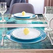 Modern Art Placemats Set of 4 Blue and Grey Abstract Painting Place Mats Washable Linen Placemat for Kitchen Dining Table Home Party Dinner Decor 18x12 Inches