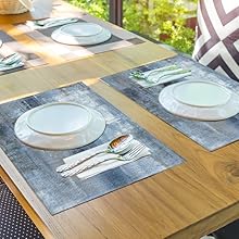 Modern Art Placemats Set of 4 Blue and Grey Abstract Painting Place Mats Washable Linen Placemat for Kitchen Dining Table Home Party Dinner Decor 18x12 Inches