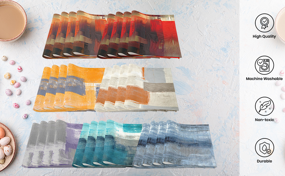 Modern Art Placemats Set of 4 Blue and Grey Abstract Painting Place Mats Washable Linen Placemat for Kitchen Dining Table Home Party Dinner Decor 18x12 Inches