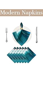 Modern Art Placemats Set of 4 Blue and Grey Abstract Painting Place Mats Washable Linen Placemat for Kitchen Dining Table Home Party Dinner Decor 18x12 Inches