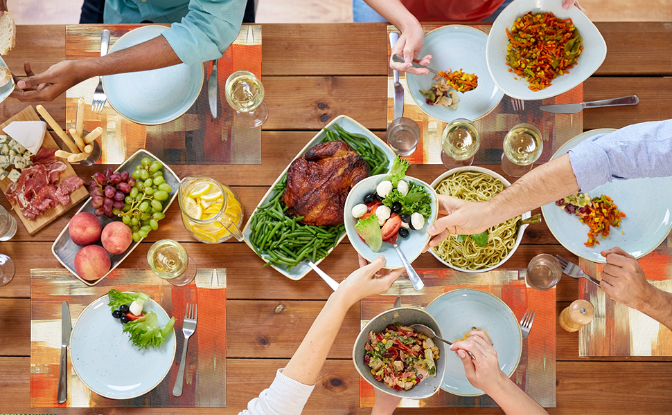 Modern Art Placemats Set of 4 Blue and Grey Abstract Painting Place Mats Washable Linen Placemat for Kitchen Dining Table Home Party Dinner Decor 18x12 Inches