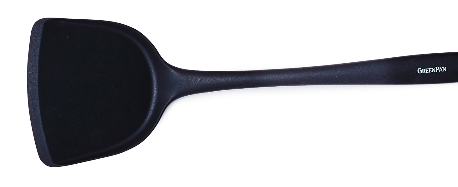 GreenPan 5 Piece Cooking Utensil Set, Flexible Nonstick Silicone, Stain-Free, Tongs, Turner, Spatula, Skimmer, and Slotted Spoon, Black