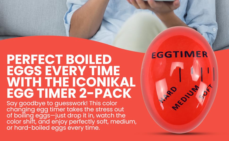 Iconikal Egg Timer 2-Pack, BPA Free Color Changing for Soft or Hard Boiled Eggs