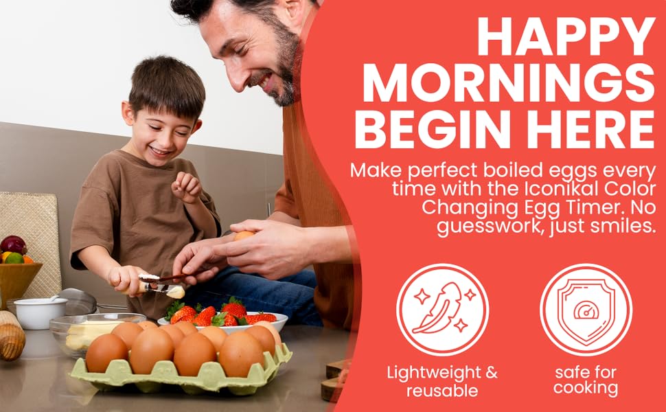 Iconikal Egg Timer 2-Pack, BPA Free Color Changing for Soft or Hard Boiled Eggs