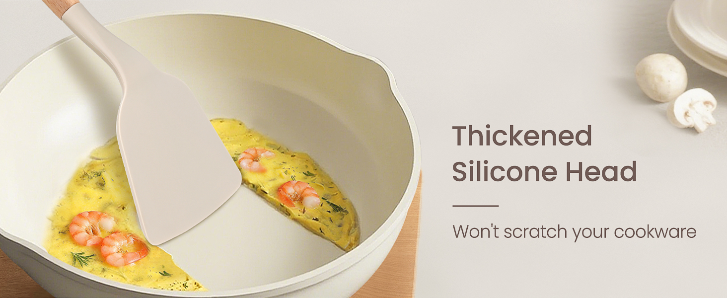 26 Pcs Silicone Cooking Utensils Set with Holder, NCUE BPA Free Kitchen Utensils Set for Cooking, 446°F Spatulas Silicone Heat Resistant Wooden Handle Spoon Tongs Non-stick Kitchen Gadgets (Khaki)