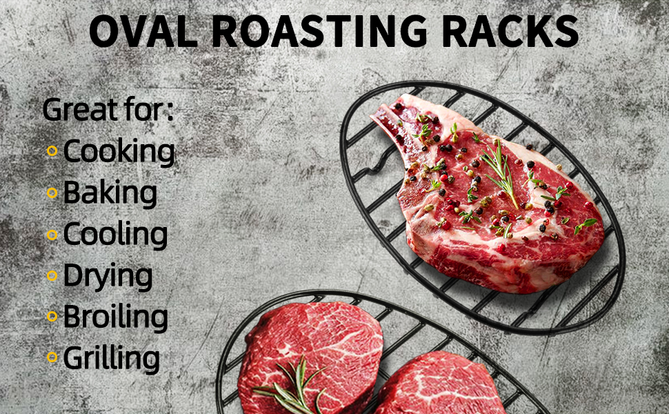 JY COOKMENT Cooling Roasting Rack with Integrated Feet, Enameled Coating, PTFE Free, Great for Cooking, Drying, Grilling, Dishwasher Safe (10inch*6.5inch)