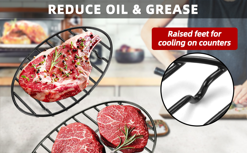 JY COOKMENT Cooling Roasting Rack with Integrated Feet, Enameled Coating, PTFE Free, Great for Cooking, Drying, Grilling, Dishwasher Safe (10inch*6.5inch)