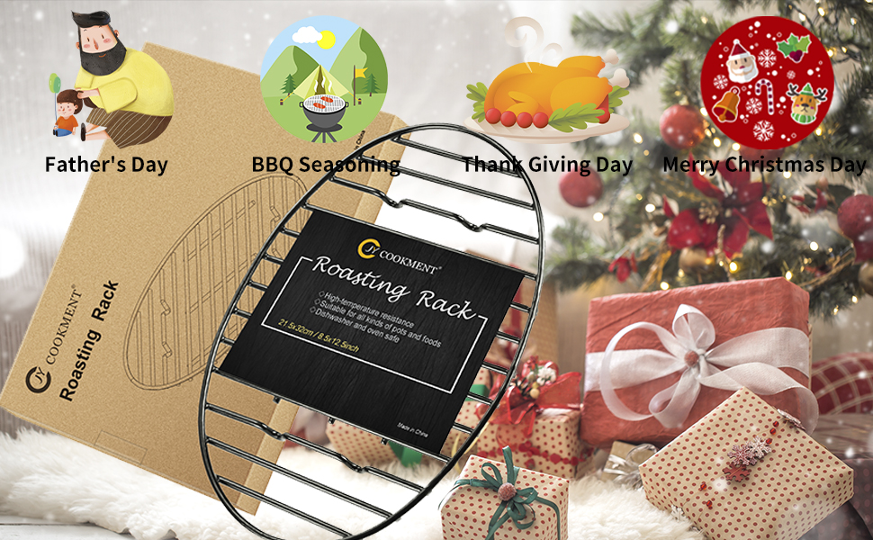 JY COOKMENT Cooling Roasting Rack with Integrated Feet, Enameled Coating, PTFE Free, Great for Cooking, Drying, Grilling, Dishwasher Safe (10inch*6.5inch)