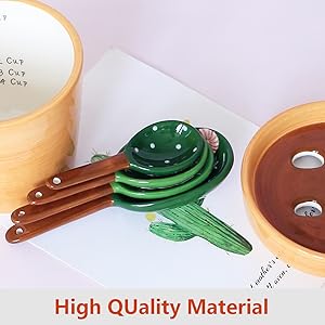 Cactus Measuring Spoons Set in Pot, Cute Ceramic Measuring Spoons and Cups, Kitchen Cacti Spoon with Holder, Baking Measuring Cups Ornaments Gift