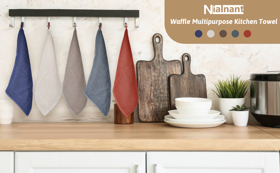 Nialnant 6 Pack Kitchen Towels and Dishcloths Sets,100% Cotton Soft Absorbent Quick Drying Dish Towels for Kitchen,Washing Dishes,12x12 Inches, Multi Color