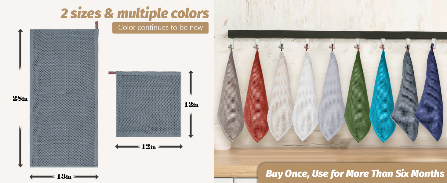 Nialnant 6 Pack Kitchen Towels and Dishcloths Sets,100% Cotton Soft Absorbent Quick Drying Dish Towels for Kitchen,Washing Dishes,12x12 Inches, Multi Color