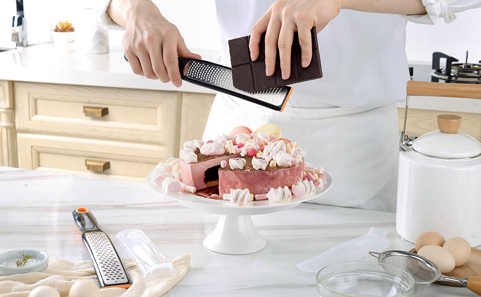 Cohesion Etched Zester & Grater Set of 2 - Kitchen Zester Tool for Lemon, Cheese, Garlic, Ginger, Nutmeg, Chocolate, Fruits, Vegetables - Sharp Premium Stainless Steel Blade with Protective Cover